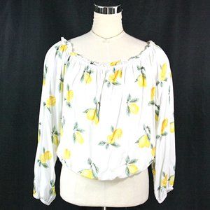 Forever 21 Lemons Off the Shoulder Blouse Stretchy Top Long Sleeves - Sm Med